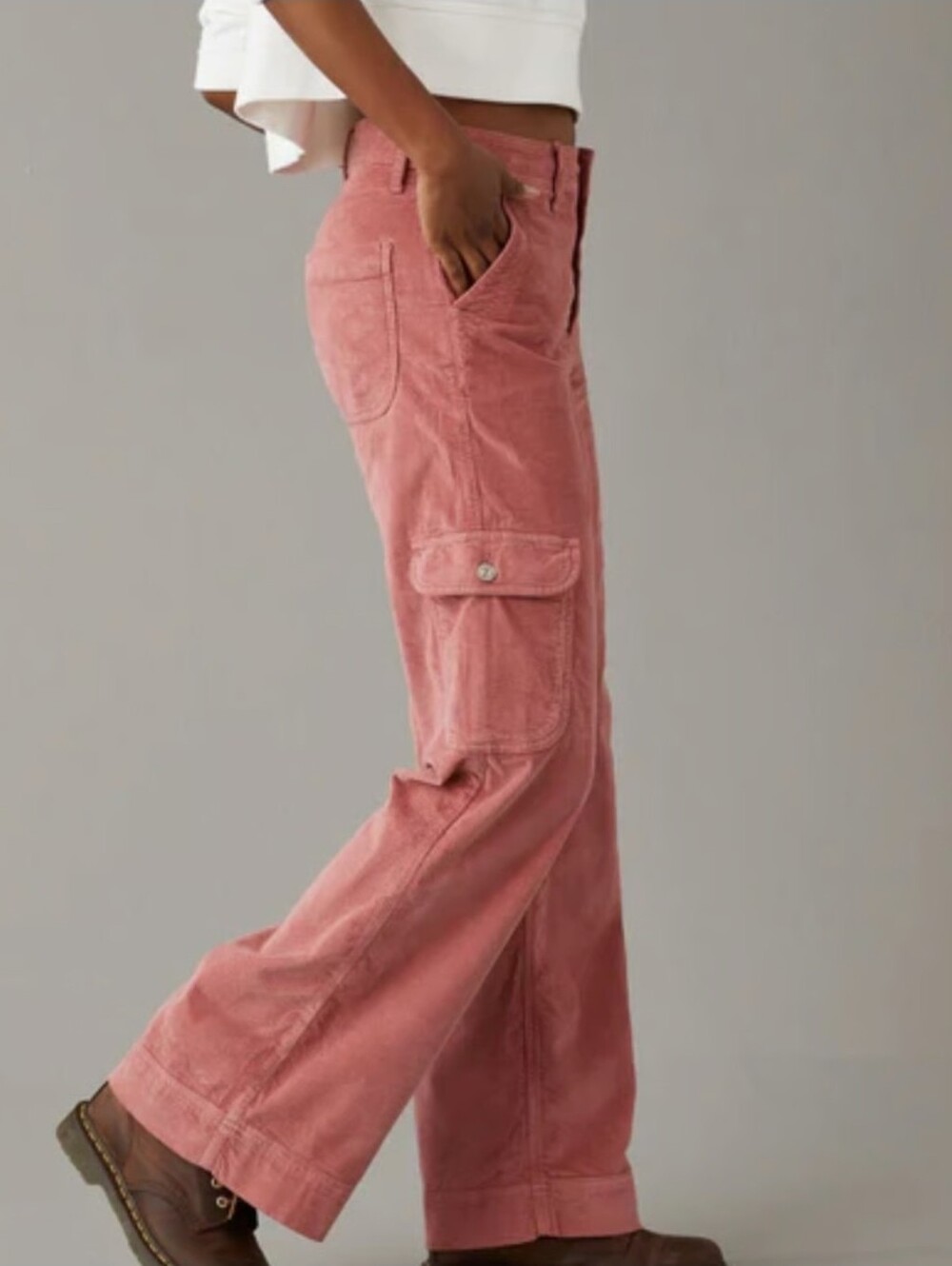 American Eagle  Corduroy Cargo Pants Dusty Pink Size 0R Y2K Wide Leg - Picture 3 of 16